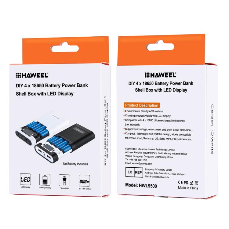 صندوق شل لبنك طاقة DIY مع 4 بطاريات 18650 (غير مشمولة) بسعة 10000 مللي أمبير مع مخرجين USB وشاشة عرض لأجهزة iPhone و Galaxy و Sony و HTC و Google و Huawei و Xiaomi و Lenovo وغيرها من الهواتف الذكية، DIY 4 بطاريات 18650 بسعة 10000 مللي أمبير (US)