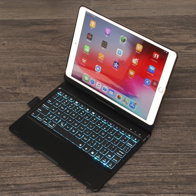 حافظة تابلت جلدية مع لوحة مفاتيح بلوتوث قابلة للدوران بإضاءة خلفية ملونة لجهاز iPad 10.2 بوصة مع وظيفة فتحة قلم F102AS