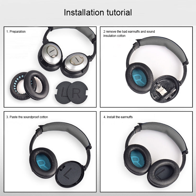 زوج من أغطية سماعات الرأس الناعمة مع قطن LR لـ BOSE QC2 / QC15 / AE2 / QC25 / QC35