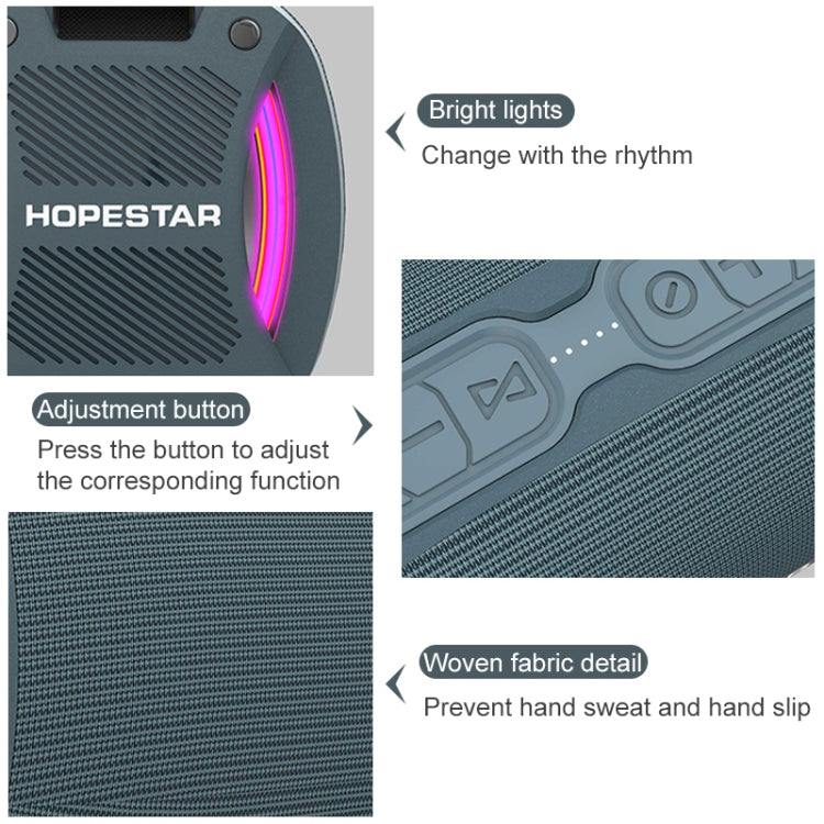 مكبر صوت بلوتوث محمول خارجي مقاوم للماء HOPESTAR H24 Pro TWS بنسيج منسوج مع ضوء إيقاعي، يدعم المكالمات بدون استخدام اليدين وقرص U وبطاقة TF و AUX 3.5 مم وراديو FM، H24 Pro أسود، H24 Pro رمادي، H24 Pro أزرق، H24 Pro أحمر