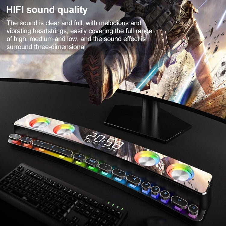 SOAIY SH39 Colorful Spectrum Lighting Effect + Mechanical Buttons + Clock Alarm + Battery Desktop Home Gaming Bluetooth Speaker, Deluxe Edition