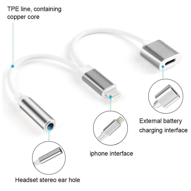 كابل محول شاحن 10 سم من 8 Pin أنثى و3.5 مم صوت أنثى إلى 8 Pin ذكر، يدعم جميع أنظمة iOS