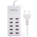 محول شاحن USB بقدرة 10 منافذ 5 فولت 2.4 أمبير / 2.1 أمبير / 1 أمبير، قابس الاتحاد الأوروبي