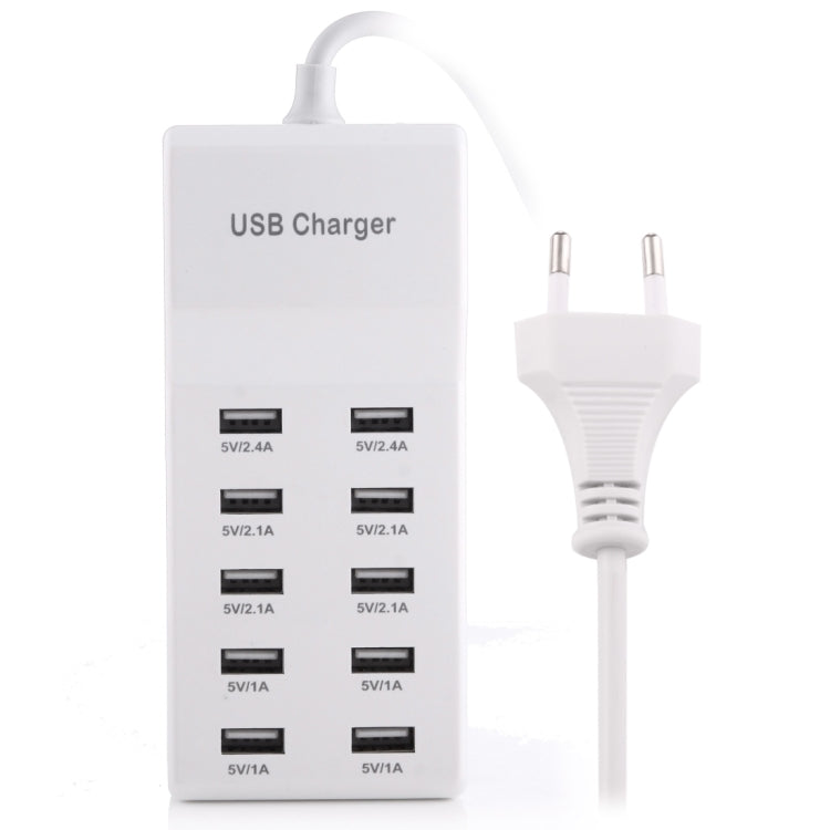 محول شاحن USB بقدرة 10 منافذ 5 فولت 2.4 أمبير / 2.1 أمبير / 1 أمبير، قابس الاتحاد الأوروبي