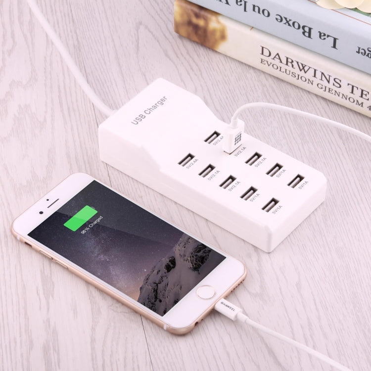 محول شاحن USB بقدرة 10 منافذ 5 فولت 2.4 أمبير / 2.1 أمبير / 1 أمبير، قابس الاتحاد الأوروبي