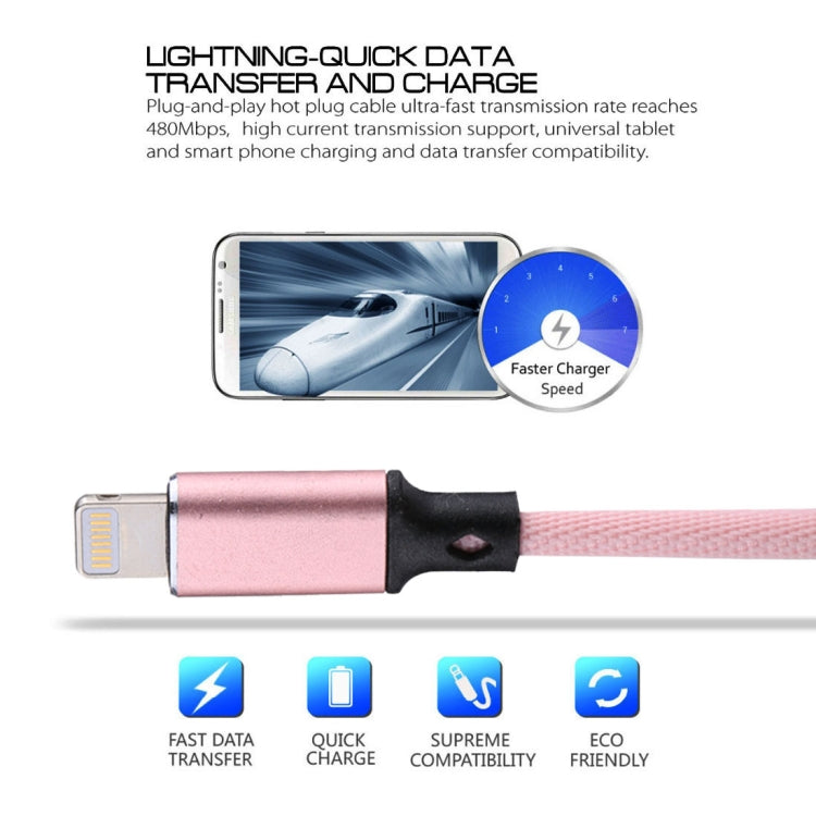 كابل شحن ومزامنة بيانات 1 متر 2A USB إلى 8 دبابيس بنمط نسج نايلون، 8 دبابيس وردي، 8 دبابيس أزرق، 8 دبابيس أحمر، 8 دبابيس أبيض