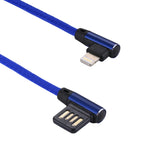 كابل شحن ومزامنة بيانات 1 متر 2.4A USB إلى 8 دبابيس بتصميم كوع مزدوج بنمط نسج نايلون، 8 دبابيس أزرق داكن، 8 دبابيس أزرق، 8 دبابيس أحمر، 8 دبابيس أسود، 8 دبابيس بني