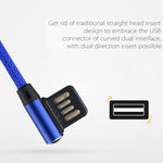 كابل شحن ومزامنة بيانات 1 متر 2.4A USB إلى 8 دبابيس بتصميم كوع مزدوج بنمط نسج نايلون، 8 دبابيس أزرق داكن، 8 دبابيس أزرق، 8 دبابيس أحمر، 8 دبابيس أسود، 8 دبابيس بني