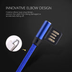 كابل شحن ومزامنة بيانات 1 متر 2.4A USB إلى 8 دبابيس بتصميم كوع مزدوج بنمط نسج نايلون، 8 دبابيس أزرق داكن، 8 دبابيس أزرق، 8 دبابيس أحمر، 8 دبابيس أسود، 8 دبابيس بني
