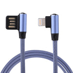كابل شحن ومزامنة بيانات 1 متر 2.4A USB إلى 8 دبابيس بتصميم كوع مزدوج بنمط نسج نايلون، 8 دبابيس أزرق داكن، 8 دبابيس أزرق، 8 دبابيس أحمر، 8 دبابيس أسود، 8 دبابيس بني