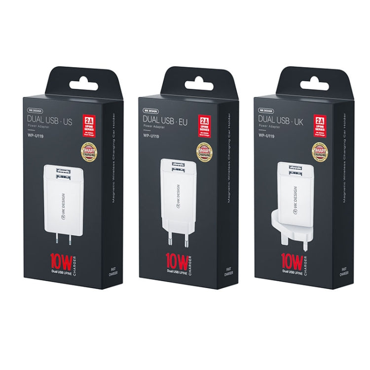 WK WP-U119 10W Dual USB Ports Travel Charger Power Adapter, US Plug, WP-U119 US Plug