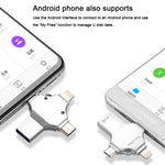 فلاش درايف 4 في 1 بسعة 8 جيجابايت USB 3.0 + 8 دبابيس + Micro USB + USB-C / Type-C للاستخدام المزدوج مع وظيفة OTG، 8 جيجابايت