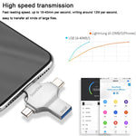 فلاش درايف 4 في 1 بسعة 32 جيجابايت USB 3.0 + 8 دبابيس + Micro USB + USB-C / Type-C للاستخدام المزدوج مع وظيفة OTG، 32 جيجابايت