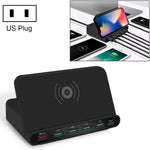 شاحن متعدد الوظائف 828W 7 في 1 بقدرة 60W مع واجهة USB QC 3.0 + 4 منافذ USB + واجهة USB-C / Type-C + شحن لاسلكي مع وظيفة حامل هاتف، قابس الولايات المتحدة، قابس الولايات المتحدة أسود، قابس الولايات المتحدة أبيض