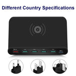 شاحن متعدد الوظائف 828W 7 في 1 بقدرة 60W مع واجهة USB QC 3.0 + 4 منافذ USB + واجهة USB-C / Type-C + شحن لاسلكي مع وظيفة حامل هاتف، قابس الولايات المتحدة، قابس الولايات المتحدة أسود، قابس الولايات المتحدة أبيض