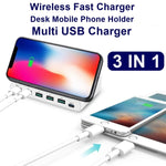 شاحن متعدد الوظائف 828W 7 في 1 بقدرة 60W مع واجهة USB QC 3.0 + 4 منافذ USB + واجهة USB-C / Type-C + شحن لاسلكي مع وظيفة حامل هاتف، قابس الولايات المتحدة، قابس الولايات المتحدة أسود، قابس الولايات المتحدة أبيض