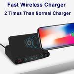 شاحن متعدد الوظائف 828W 7 في 1 بقدرة 60W مع واجهة USB QC 3.0 + 4 منافذ USB + واجهة USB-C / Type-C + شحن لاسلكي مع وظيفة حامل هاتف، قابس الولايات المتحدة، قابس الولايات المتحدة أسود، قابس الولايات المتحدة أبيض