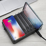 50W 6 USB Ports + 2 USB-C / Type-C Ports + Wireless Charging Multi-function Charger with LED Display & Detachable Bezel, EU Plug, EU Plug