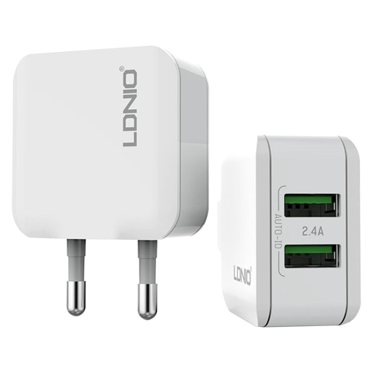 LDNIO A2201 رأس شحن مزدوج USB 2.4 أمبير شاحن مباشر للسفر مع كابل بيانات Type-C، Type-C