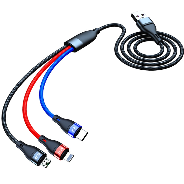 كابل بيانات شحن سريع 40 واط 5 أمبير USB إلى Micro USB + USB-C / Type-C + 8 دبابيس، طول الكابل: 1.2 متر، 1.2 متر