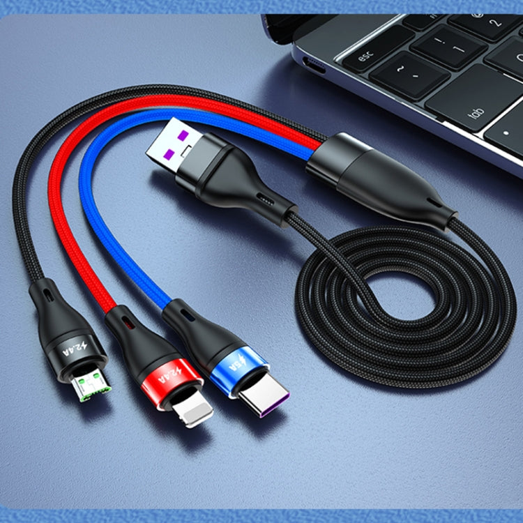 كابل بيانات شحن سريع 40 واط 5 أمبير USB إلى Micro USB + USB-C / Type-C + 8 دبابيس، طول الكابل: 1.2 متر، 1.2 متر
