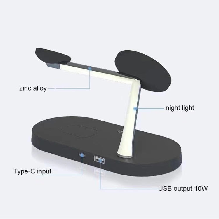 شاحن لاسلكي مغناطيسي متعدد الوظائف 5 في 1 بقوة 15 واط لسلسلة iPhone 12 وساعات Apple وسماعات AirPods 1 / 2 / Pro، مع ضوء LED