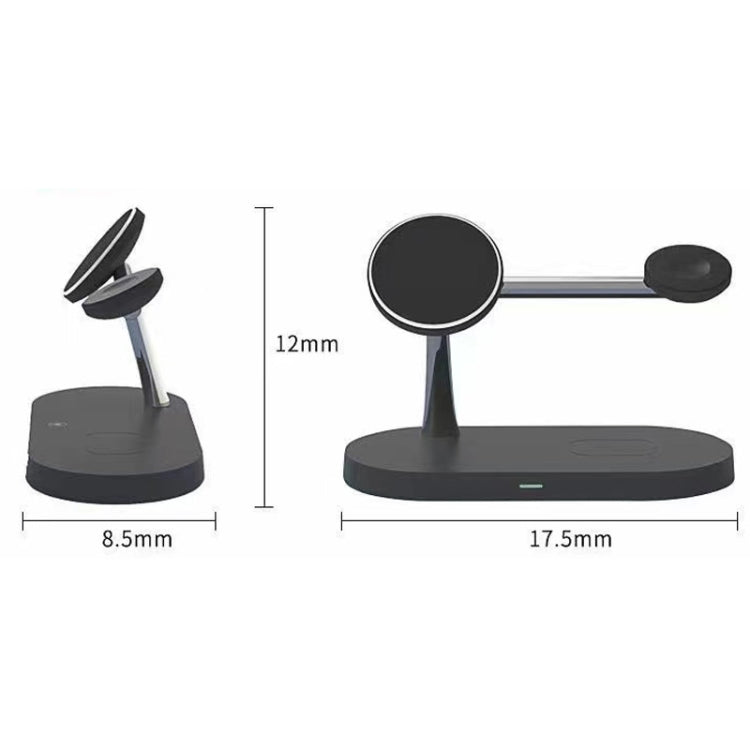 شاحن لاسلكي مغناطيسي متعدد الوظائف 5 في 1 بقوة 15 واط لسلسلة iPhone 12 وساعات Apple وسماعات AirPods 1 / 2 / Pro، مع ضوء LED