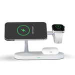 شاحن لاسلكي مغناطيسي متعدد الوظائف 5 في 1 بقوة 15 واط لسلسلة iPhone 12 وساعات Apple وسماعات AirPods 1 / 2 / Pro، مع ضوء LED