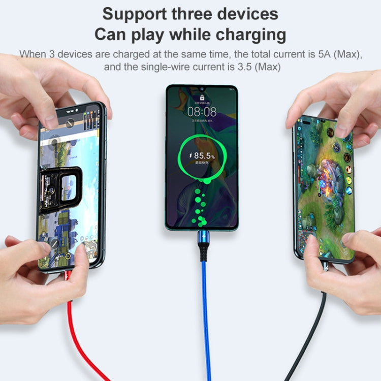 K061 كابل شحن سريع 1.2 متر 5A 3 في 1 USB إلى 8 بن + USB-C / Type-C + Micro USB دائري