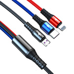 K061 كابل شحن سريع 1.2 متر 5A 3 في 1 USB إلى 8 بن + USB-C / Type-C + Micro USB دائري