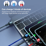 K061 كابل شحن سريع 1.2 متر 5A 3 في 1 USB إلى 8 بن + USB-C / Type-C + Micro USB دائري