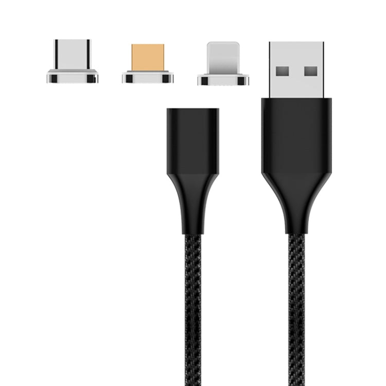 كابل بيانات مغناطيسي مضفر من النايلون M11 3 في 1 USB إلى 8 بن + Micro USB + USB-C / Type-C، طول الكابل: 1 متر، 3 أمبير