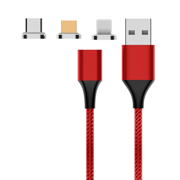 كابل بيانات مغناطيسي مضفر من النايلون M11 3 في 1 USB إلى 8 بن + Micro USB + USB-C / Type-C، طول الكابل: 1 متر، 3 أمبير