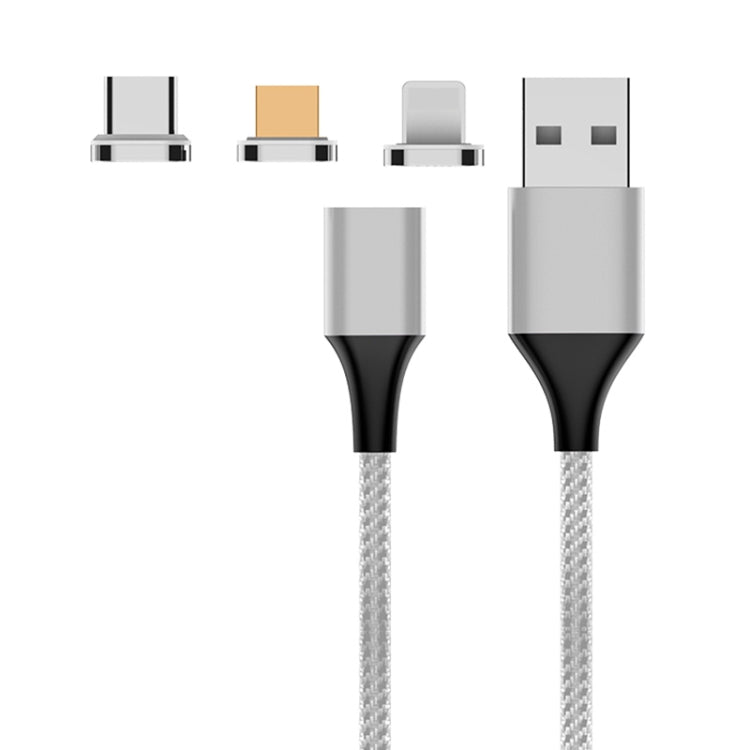 كابل بيانات مغناطيسي مضفر من النايلون M11 3 في 1 USB إلى 8 بن + Micro USB + USB-C / Type-C، طول الكابل: 1 متر، 3 أمبير