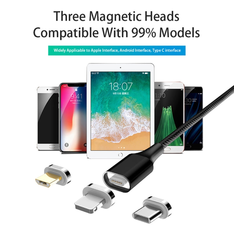 كابل بيانات مغناطيسي مضفر من النايلون M11 3 في 1 USB إلى 8 بن + Micro USB + USB-C / Type-C، طول الكابل: 1 متر، 3 أمبير