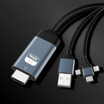 كابل P8J من الألمنيوم 3 في 1 من 8 دبابيس + مايكرو USB + USB-C / تايب-سي إلى HDTV، طول الكابل: 2 متر، 3 في 1 HDMI (ألمنيوم)