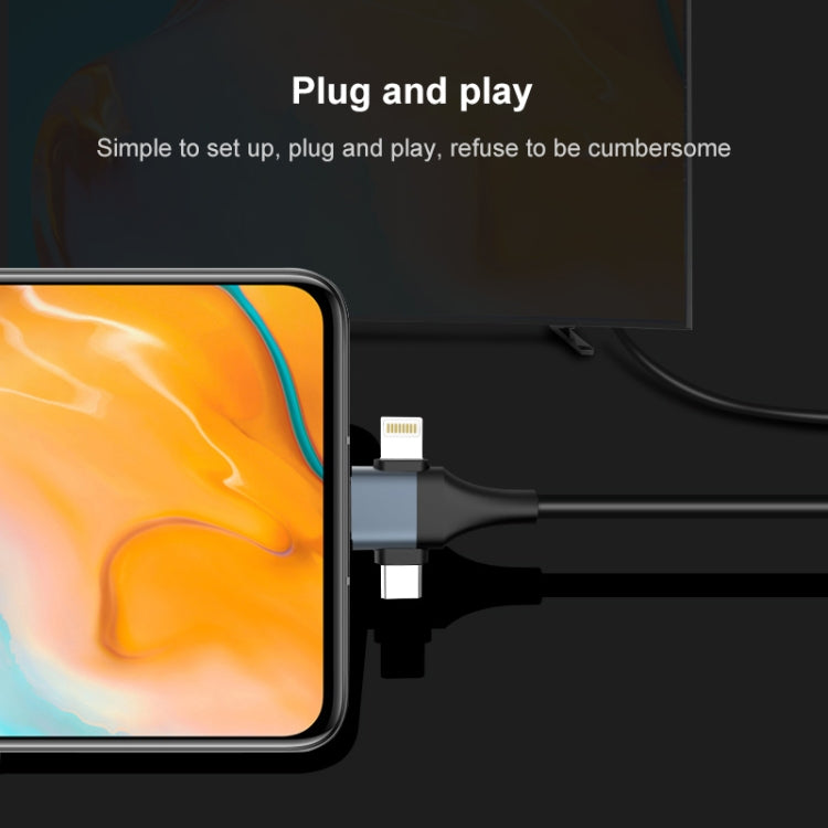 كابل P8J من الألمنيوم 3 في 1 من 8 دبابيس + مايكرو USB + USB-C / تايب-سي إلى HDTV، طول الكابل: 2 متر، 3 في 1 HDMI (ألمنيوم)