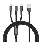 كابل شحن سريع مضفر 3A 3 في 1 USB إلى Type-C / 8 دبابيس / Micro USB، طول الكابل: 1.2 متر، قابس أبيض (أحمر)، قابس أبيض (أسود)، قابس أبيض (أزرق)