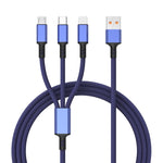 كابل شحن سريع مضفر 3A 3 في 1 USB إلى Type-C / 8 دبابيس / Micro USB، طول الكابل: 1.2 متر، قابس أبيض (أحمر)، قابس أبيض (أسود)، قابس أبيض (أزرق)