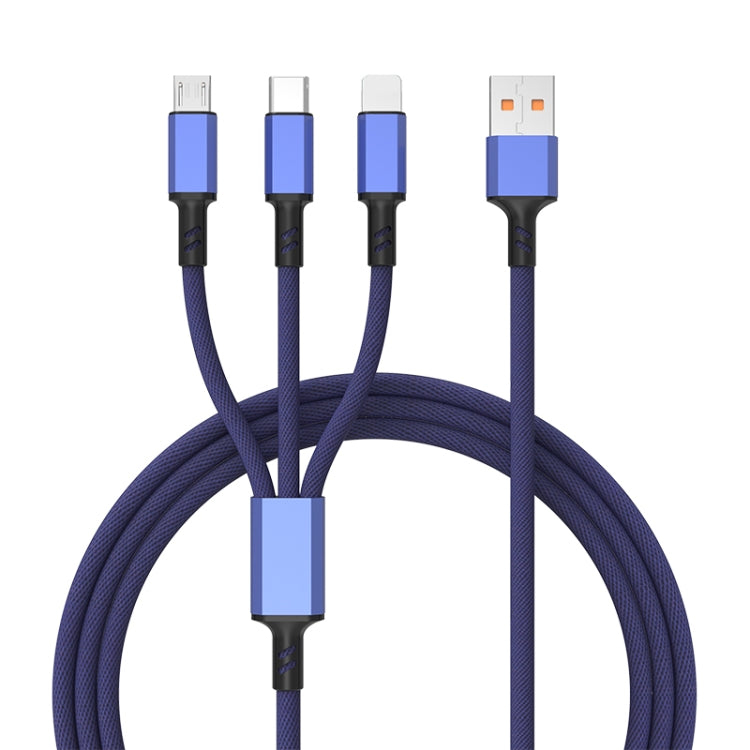 كابل شحن سريع مضفر 3A 3 في 1 USB إلى Type-C / 8 دبابيس / Micro USB، طول الكابل: 1.2 متر، قابس أبيض (أحمر)، قابس أبيض (أسود)، قابس أبيض (أزرق)