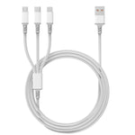 كابل شحن سريع 3A 3 في 1 USB إلى Type-C / 8 دبابيس / Micro USB، طول الكابل: 1.2 متر، أبيض