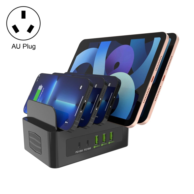 محطة شحن ذكية YFY-A54 بقدرة 100 واط مع 5 منافذ USB + Type-C وحامل للهاتف والتابلت، قابس أمريكي، YFY-A54