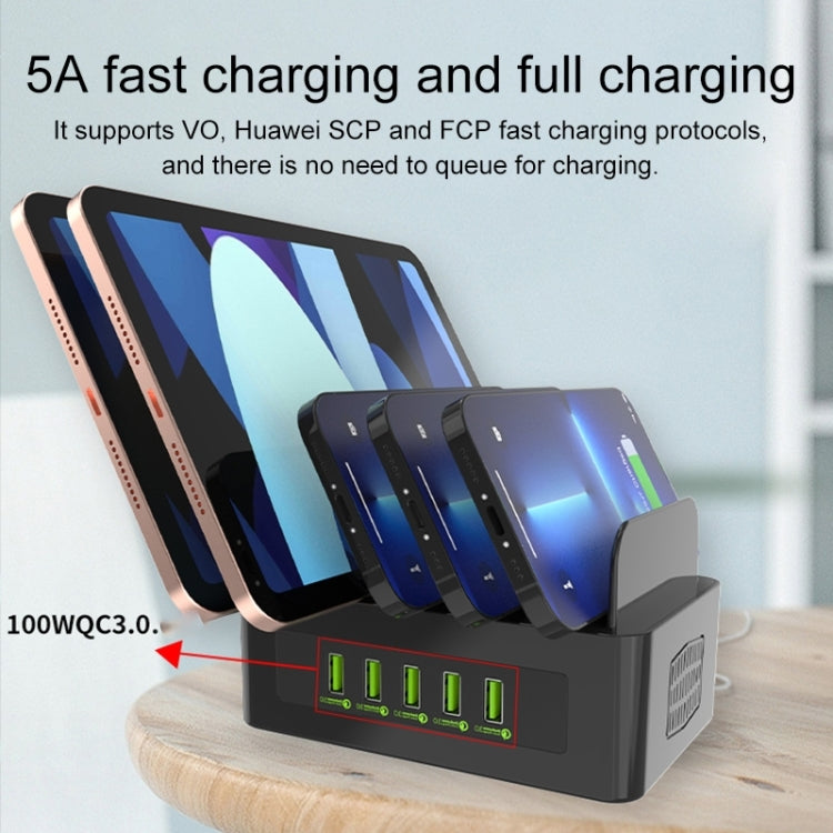 محطة شحن ذكية YFY-A54 بقدرة 100 واط مع 5 منافذ USB + Type-C وحامل للهاتف والتابلت، قابس أمريكي، YFY-A54