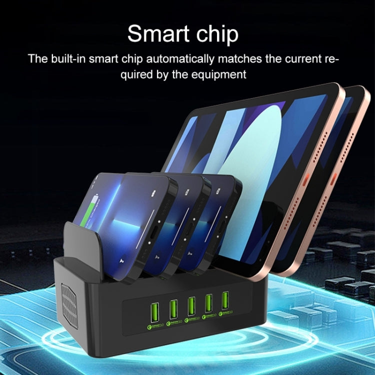 محطة شحن ذكية YFY-A54 بقدرة 100 واط مع 5 منافذ USB + Type-C وحامل للهاتف والتابلت، قابس أمريكي، YFY-A54
