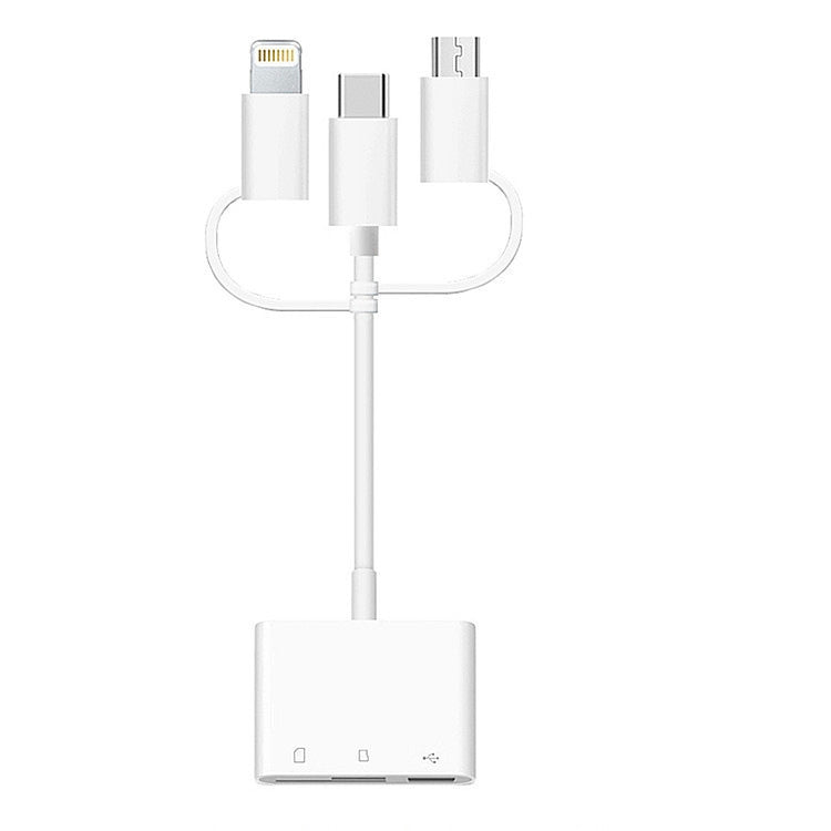 محول قارئ بطاقات 3 في 1 8 دبابيس وMicro USB وType-C إلى قارئ بطاقات TF وSD USB OTG
