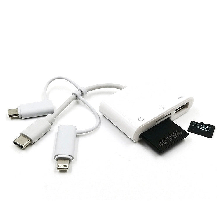 محول قارئ بطاقات 3 في 1 8 دبابيس وMicro USB وType-C إلى قارئ بطاقات TF وSD USB OTG