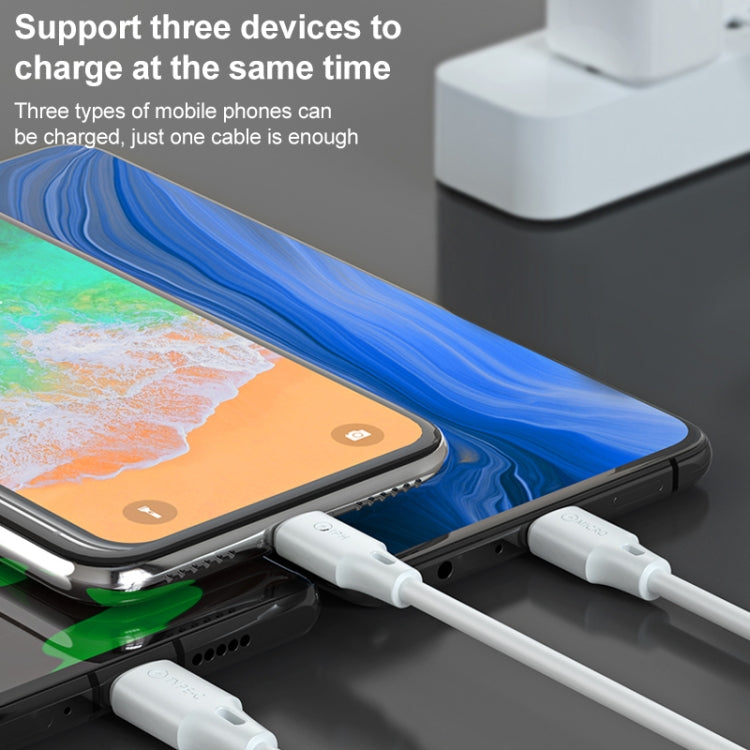 كابل بيانات شحن احترافي WK WDC-103 3A 3 في 1 8 دبابيس + Micro USB + Type-C / USB-C، الطول: 1.15 متر