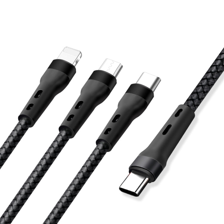 كابل شحن بيانات 100 واط 6A Type-C إلى 8 دبابيس + Type-C + Micro USB، الطول: 1.3 متر