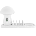 محطة شحن هواتف محمولة HQ-UD12 عالمية 4 في 1 بقوة 40W QC3.0 مع 3 منافذ USB + شاحن لاسلكي مع ضوء LED على شكل فطر، الطول: 1.2م، قابس المملكة المتحدة