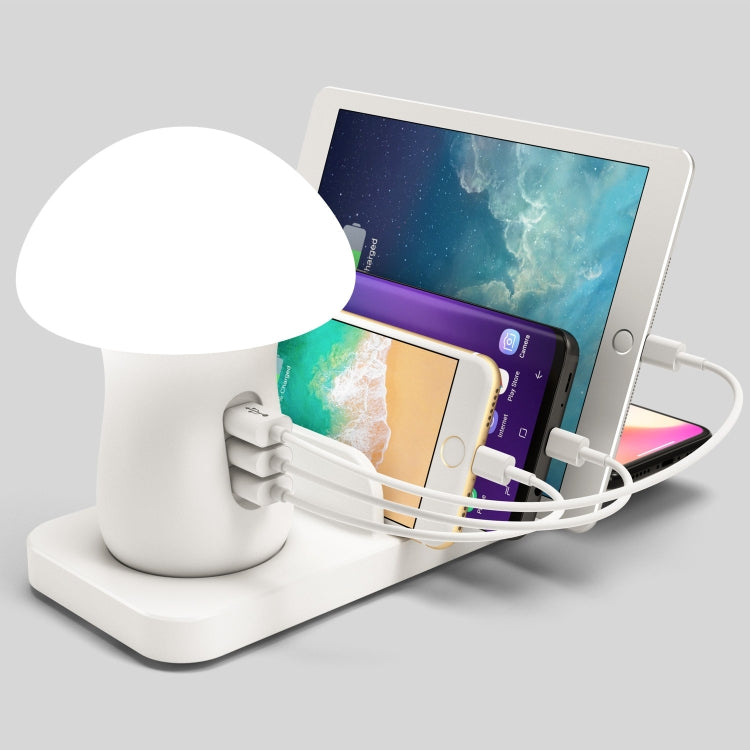 محطة شحن هواتف محمولة HQ-UD12 عالمية 4 في 1 بقوة 40W QC3.0 مع 3 منافذ USB + شاحن لاسلكي مع ضوء LED على شكل فطر، الطول: 1.2م، قابس المملكة المتحدة